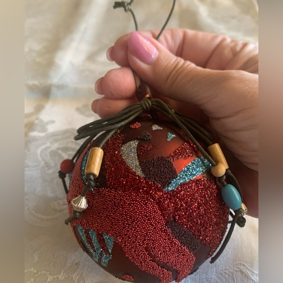 Vintage Burgundy Glass Ornament with Beaded Horses - Picture 6 of 7